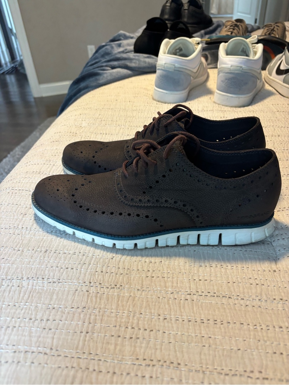Cole Haan Men's Dark Brown Wingtip Oxfords with White Sole